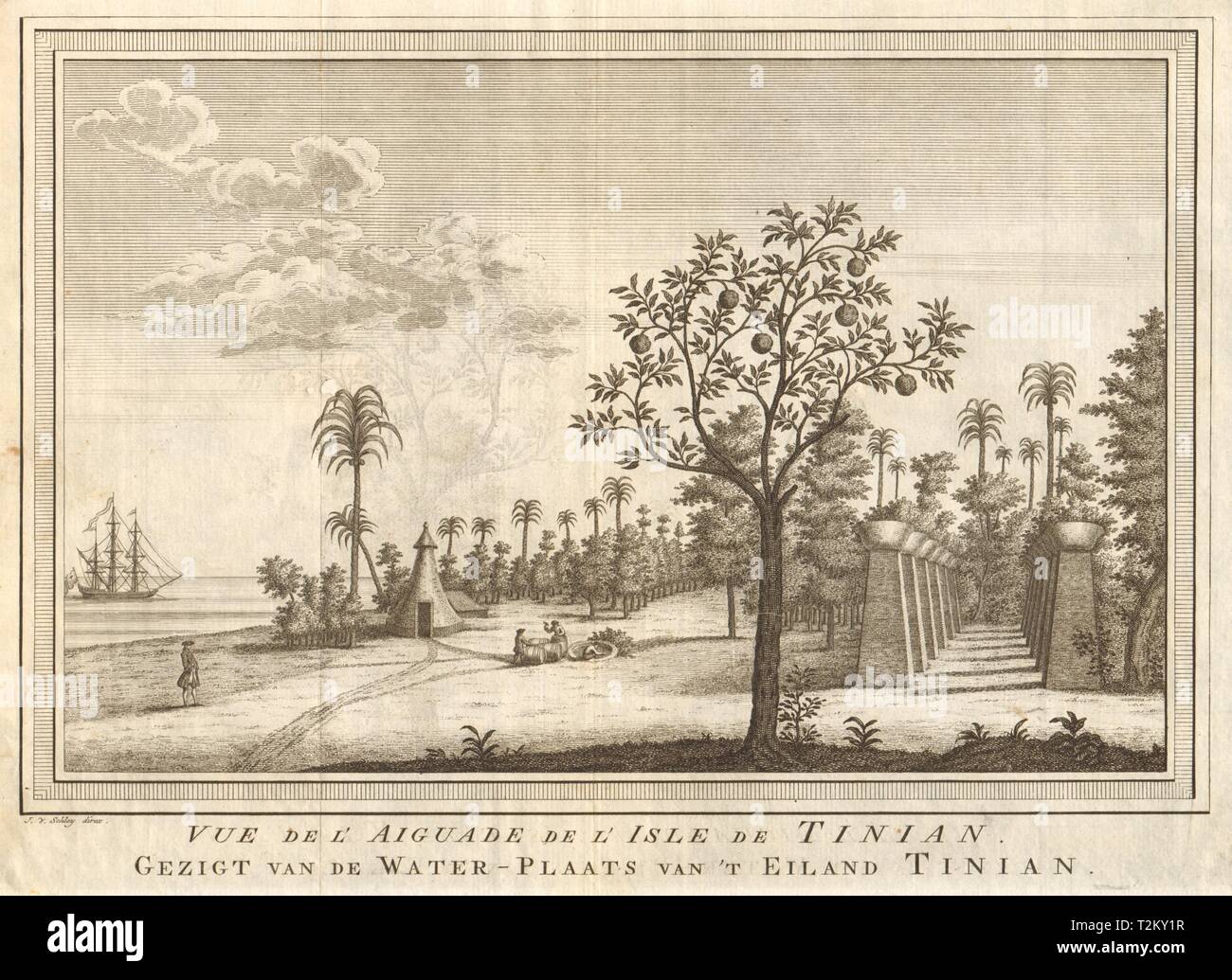 'L’Aiguade de l’lsle de Tinian'. Micronesia Northern Mariana Islands SCHLEY 1757 Stock Photo