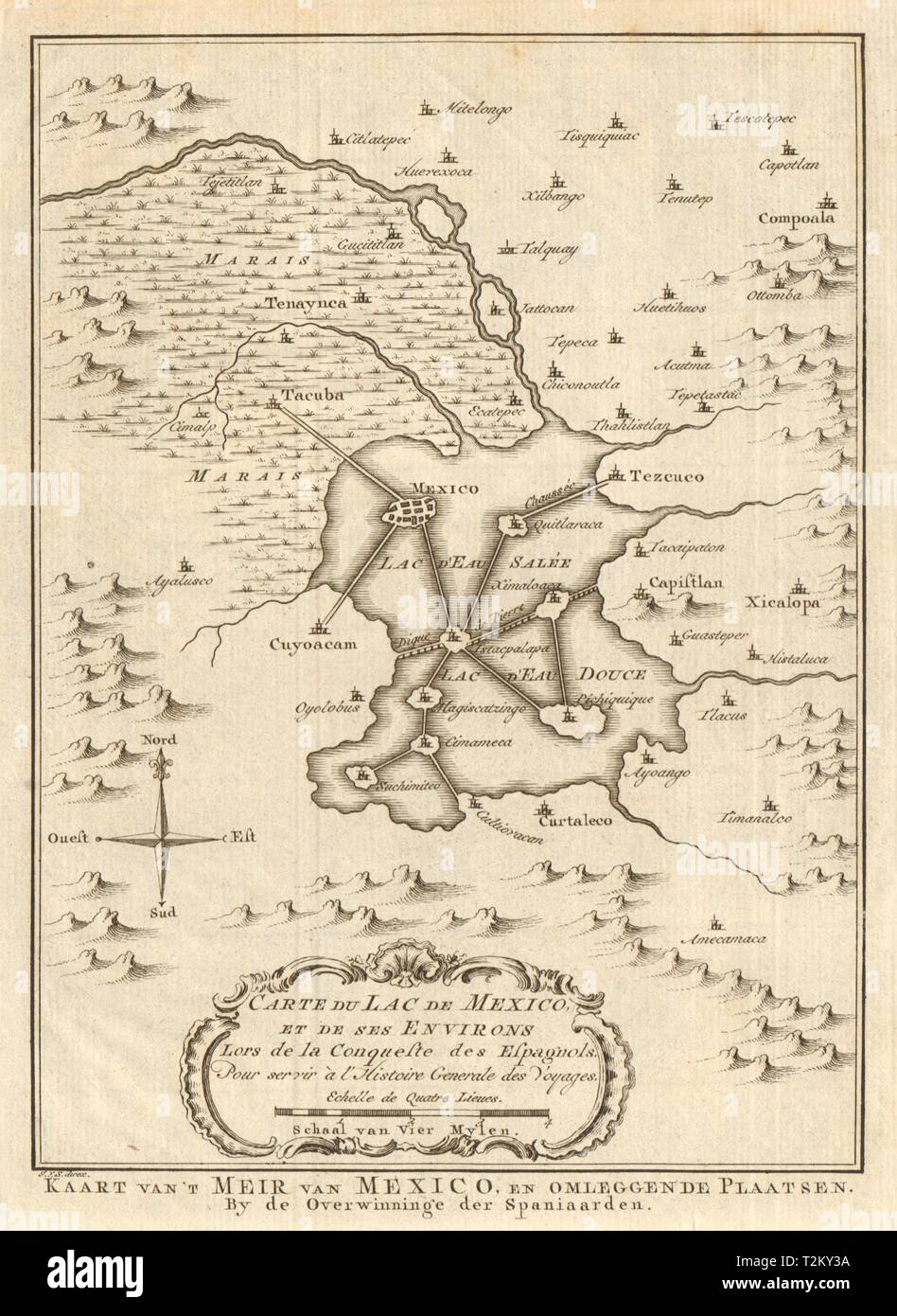 'Carte du Lac de Mexico' City Tenochtitlan Lake Texcoco. BELLIN/SCHLEY 1758 map Stock Photo