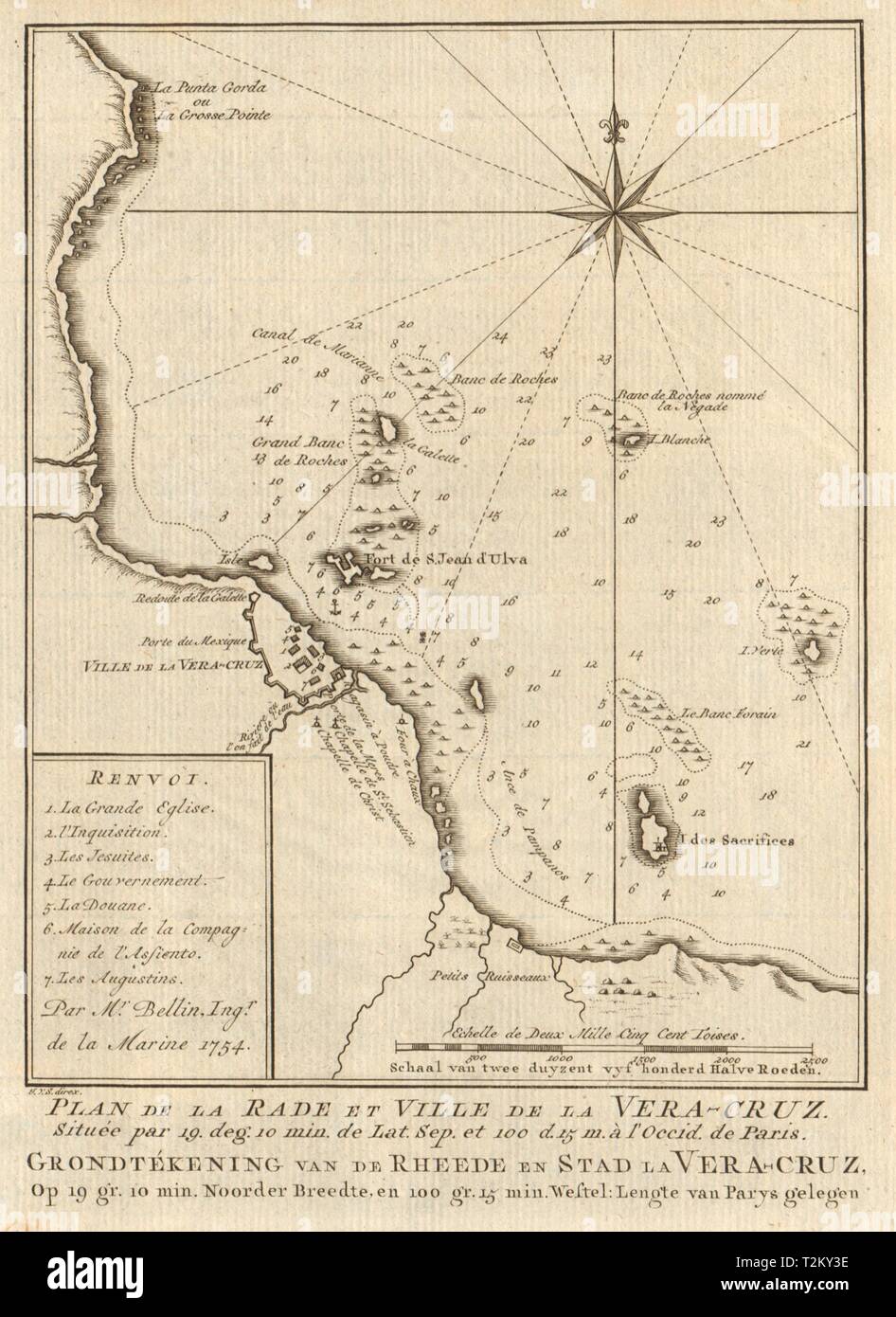 Plan de la Rade & Ville de… Vera-Cruz'. Veracruz, Mexico BELLIN/SCHLEY 1758  map Stock Photo - Alamy