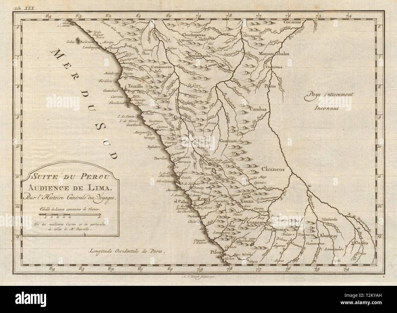 'Suite du Perou. Audience de Lima'. Peru. BELLIN/SCHLEY 1772 old antique map Stock Photo