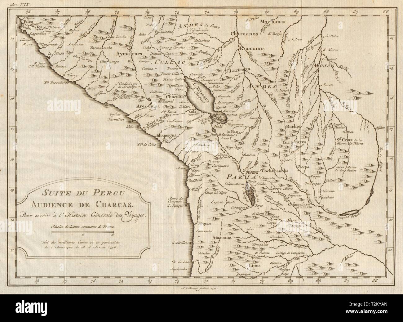 'Suite du Perou. Audience de Charcas'. Bolivia Peru.  BELLIN/SCHLEY 1772 map Stock Photo