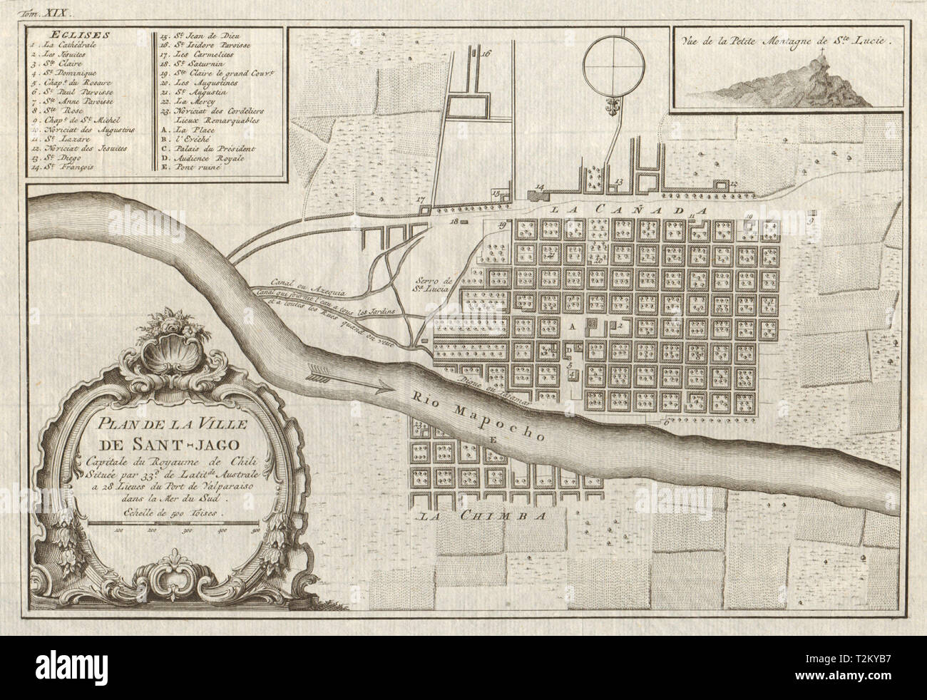 'Plan de la ville de Sant Jago du Chili'. Santiago Chile. BELLIN/SCHLEY 1772 map Stock Photo