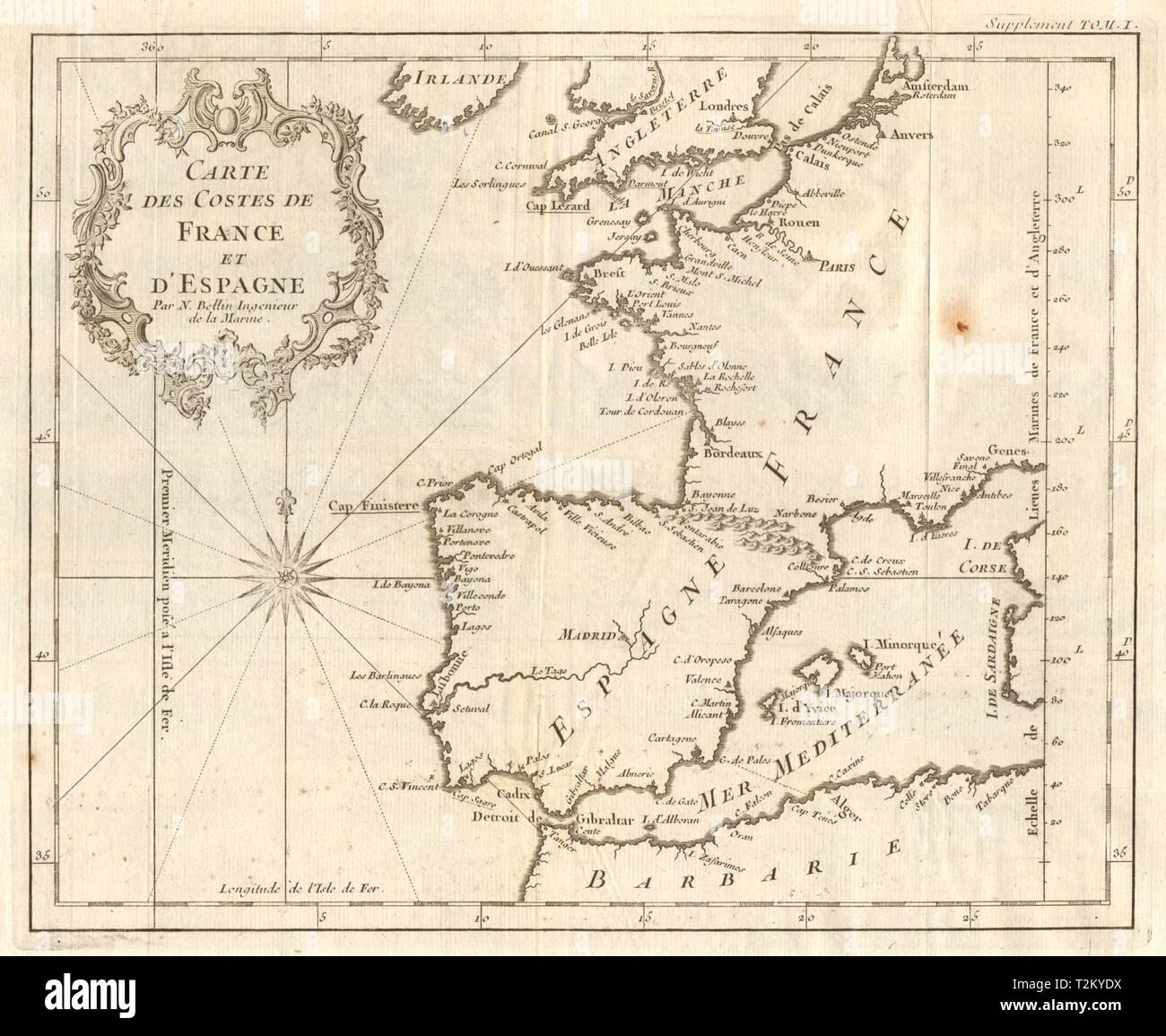 Carte Des Costes De France D Espagne France Spain Coasts Bellin 1746 Map Stock Photo Alamy Carte Des Costes De France D Espagne France Spain Coasts Bellin 1746 Map Stock Photo Alamy