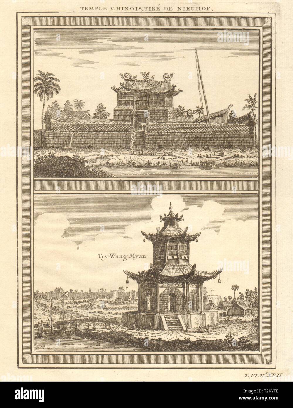 Temple Chinois. China Chinese temples; Tey Wang Myan, Sin ko tsyen 1748 print Stock Photo