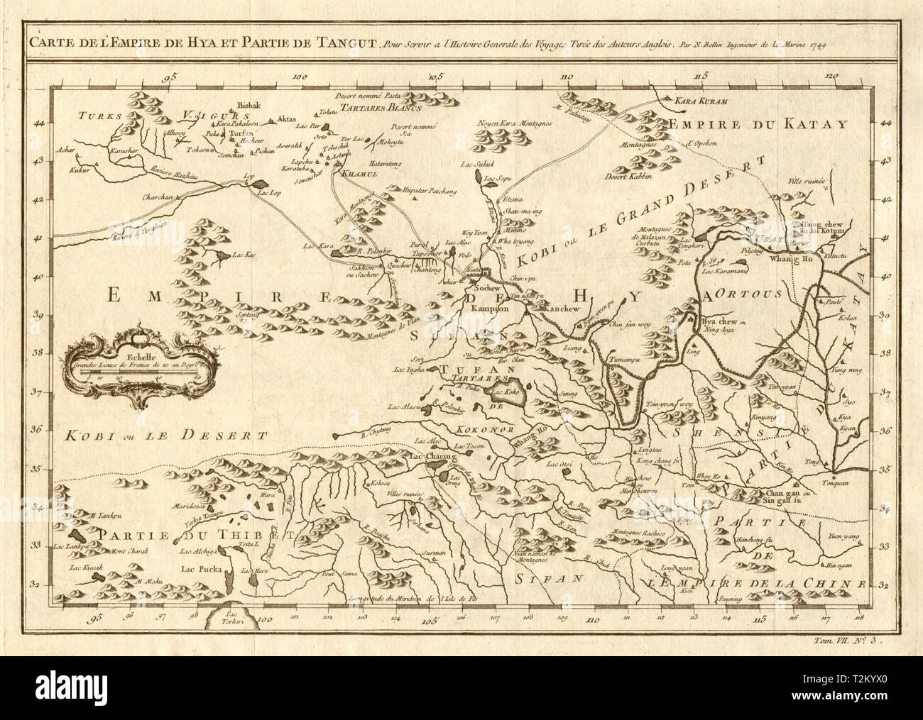'L’Empire de Hya et partie de Tangut' Xi Xia China Mongolia Gobi BELLIN 1749 map Stock Photo