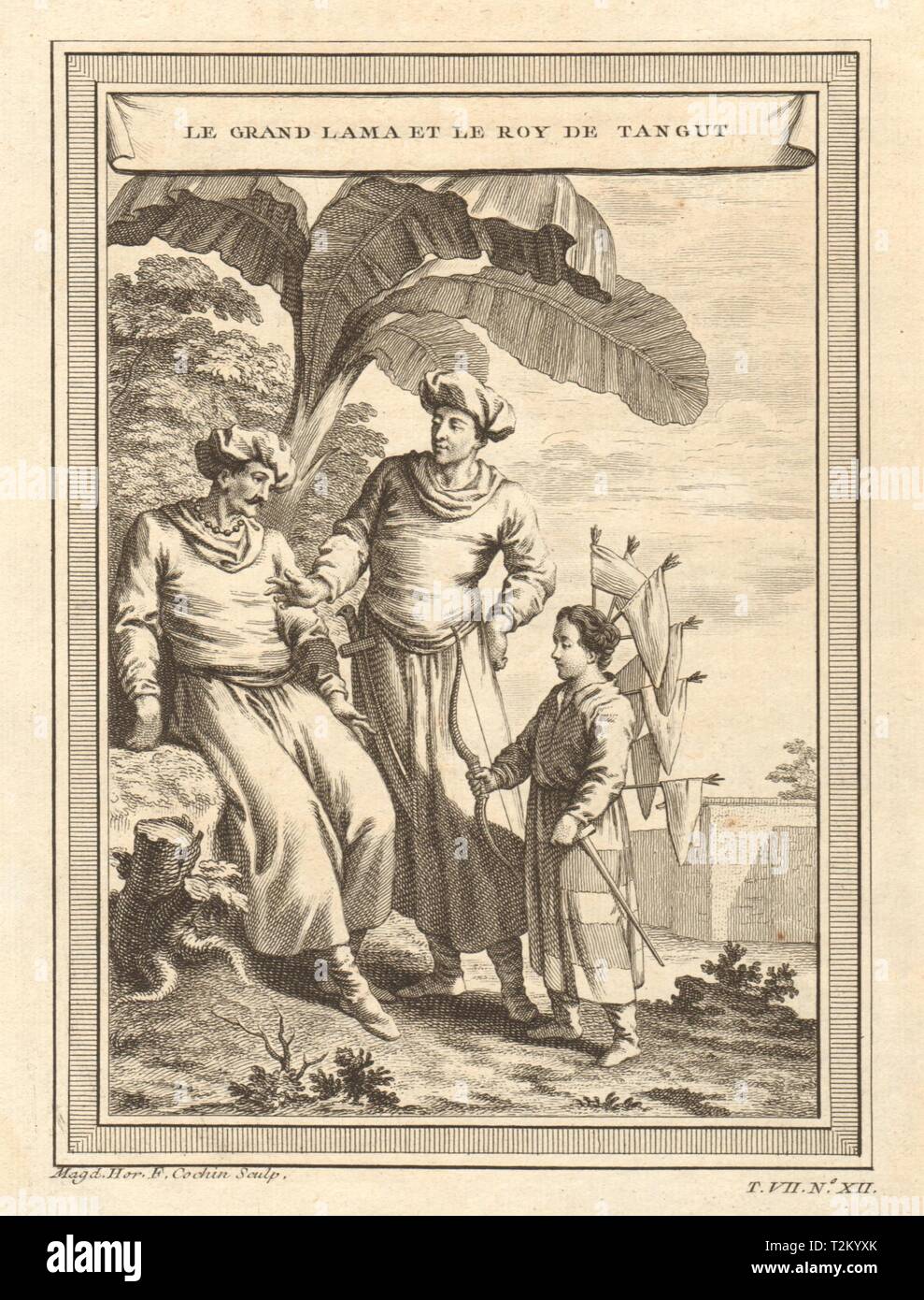 'Le Grand Lama & le Roy de Tangut'. Dalai Lama & Han, King of Tangut. Tibet 1749 Stock Photo