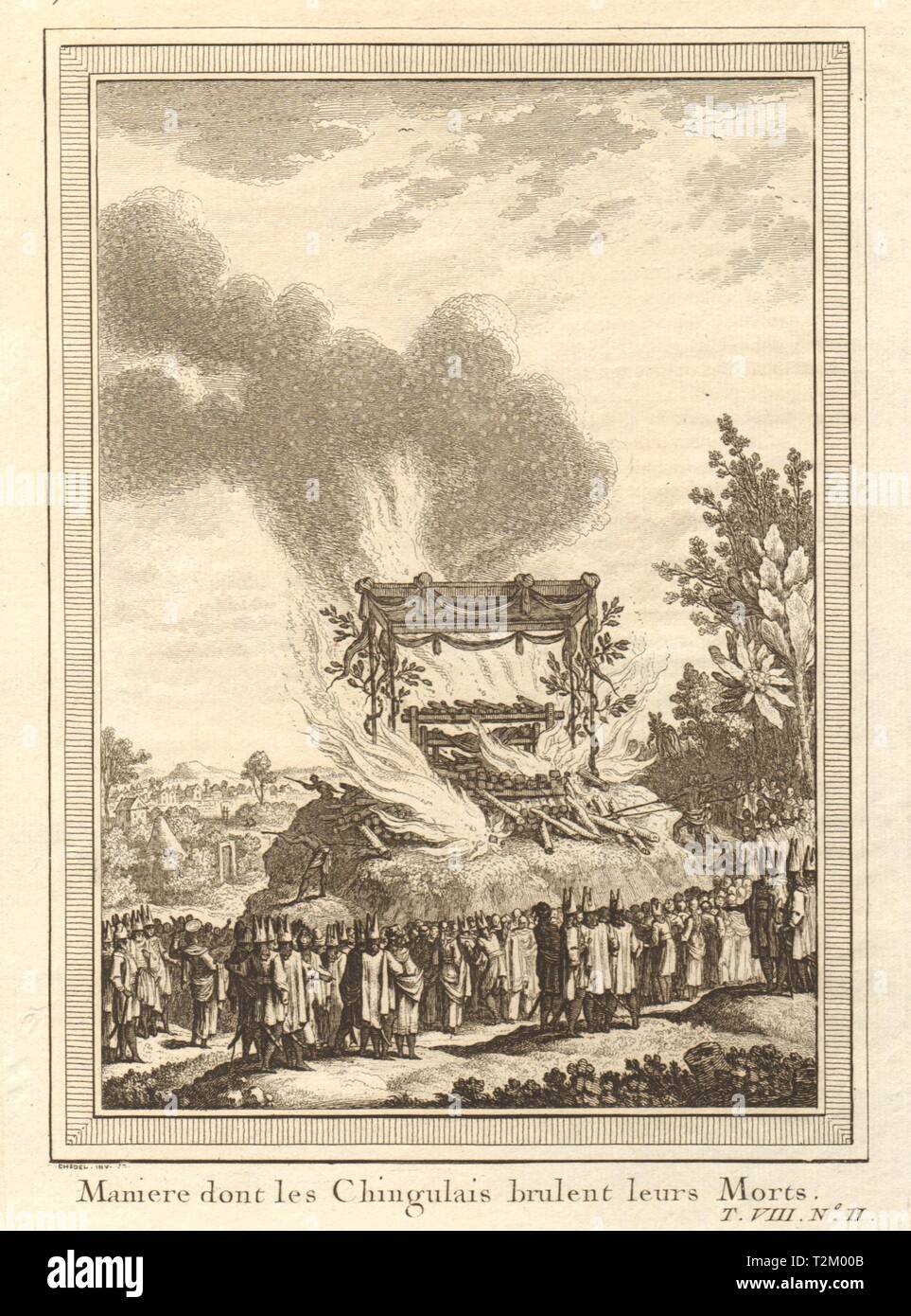 'Les Chingulais brûlent leurs morts'. Sri Lanka Ceylon. Cremating the dead 1750 Stock Photo