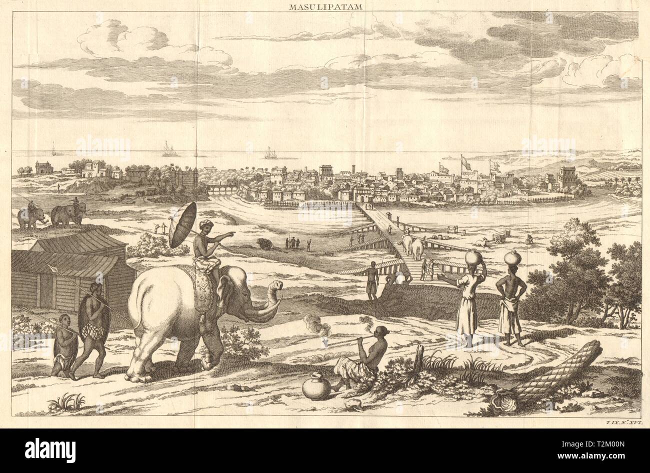 'Masulipatan'. View of Machilipatnam, Andhra Pradesh, India. Elephants 1751 Stock Photo