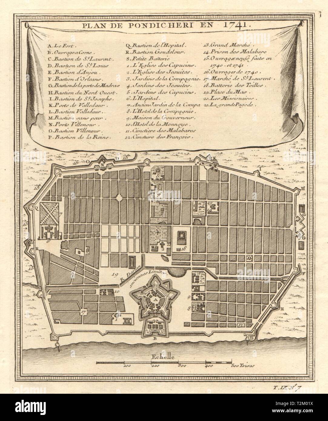 Plan De Pondichery En 1741 Pondicherry Puducherry City Plan Bellin 1751 Map T2M01X 