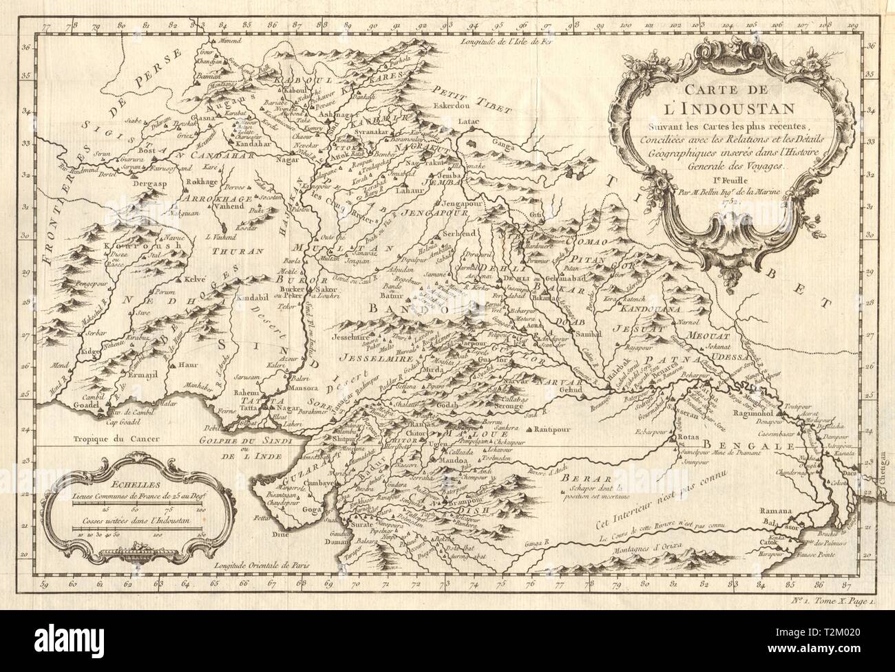 'Carte de l'Indoustan 1e Feuille'. India north. Pakistan Nepal. BELLIN 1752 map Stock Photo