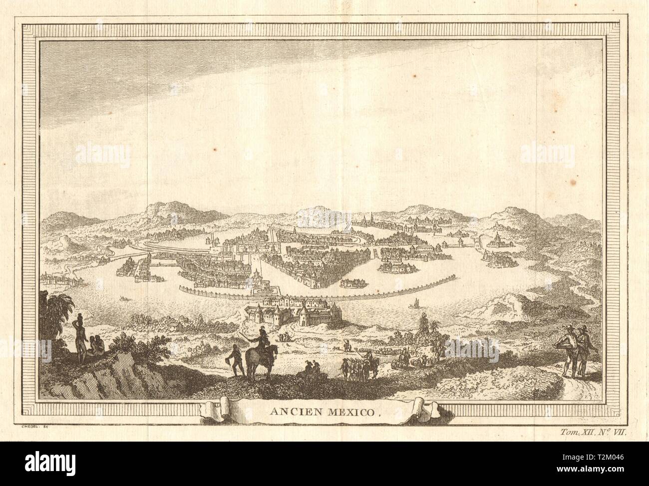 'Ancien Mexico'. Old colonial Mexico City & Lake Texcoco 1754 print Stock Photo