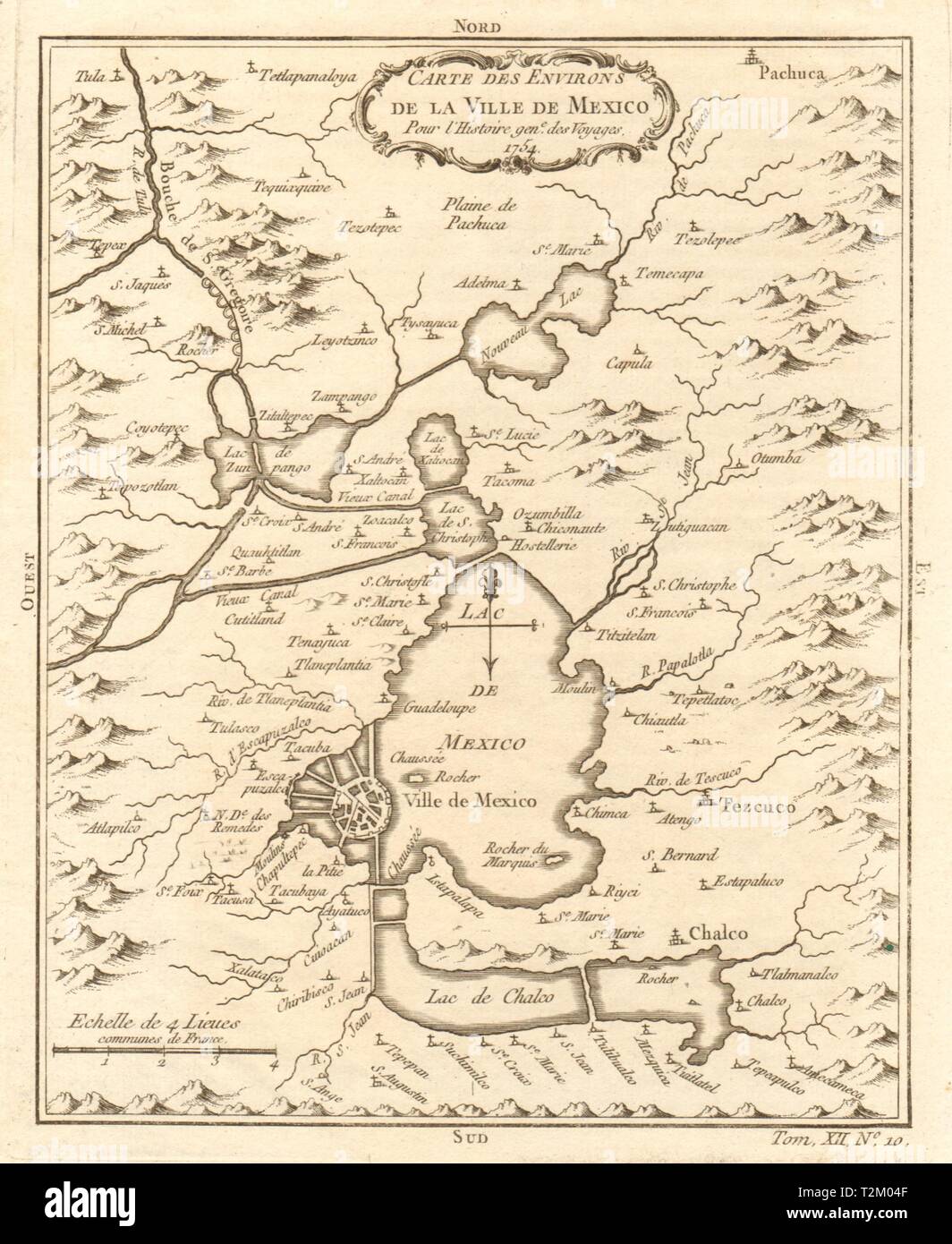 'Environs de la Ville de Mexico'. Mexico City & Lake Texcoco. BELLIN 1754 map Stock Photo