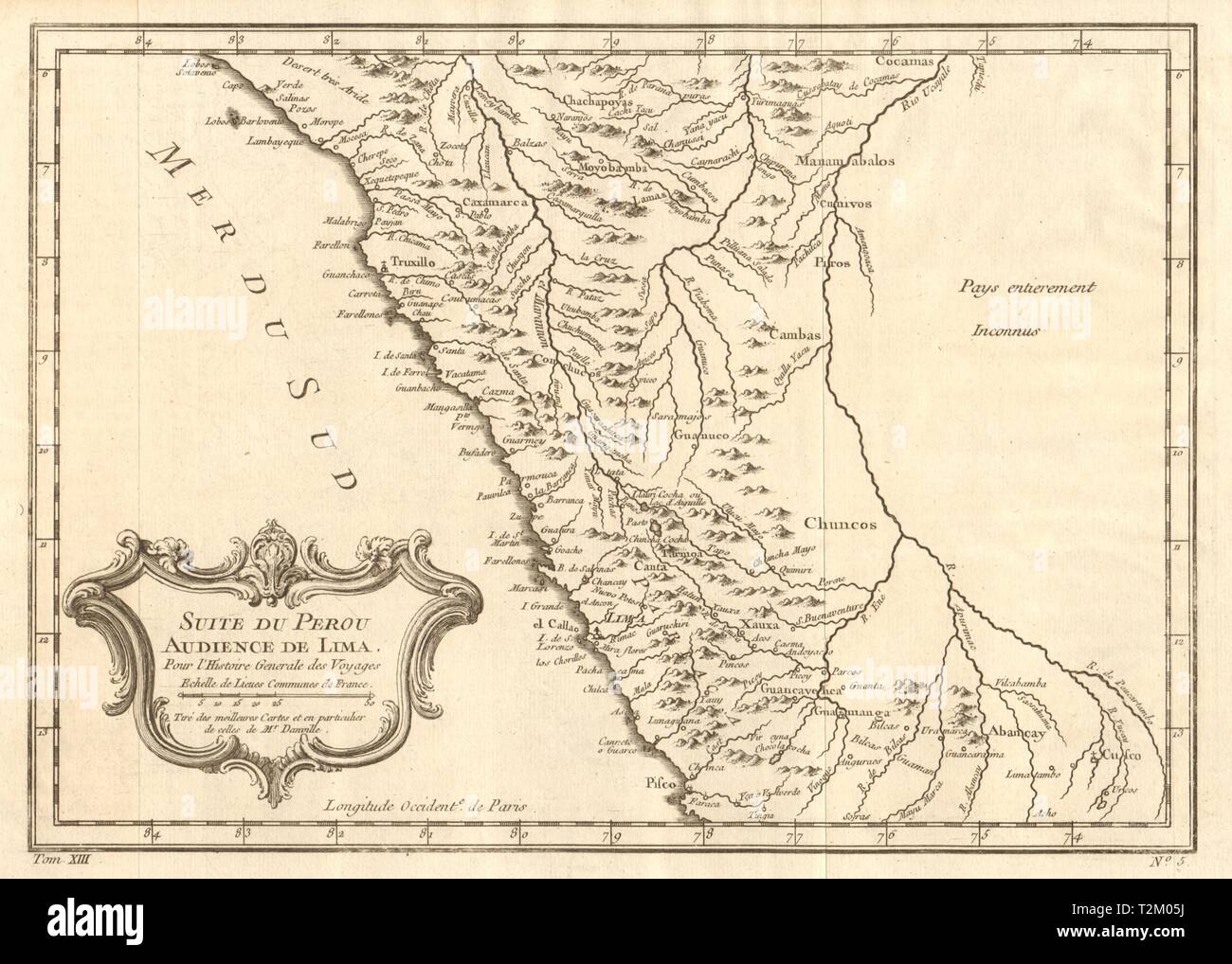 'Suite du Perou. Audience de Lima'. Northern Peru Pisco-Chiclayo BELLIN 1756 map Stock Photo