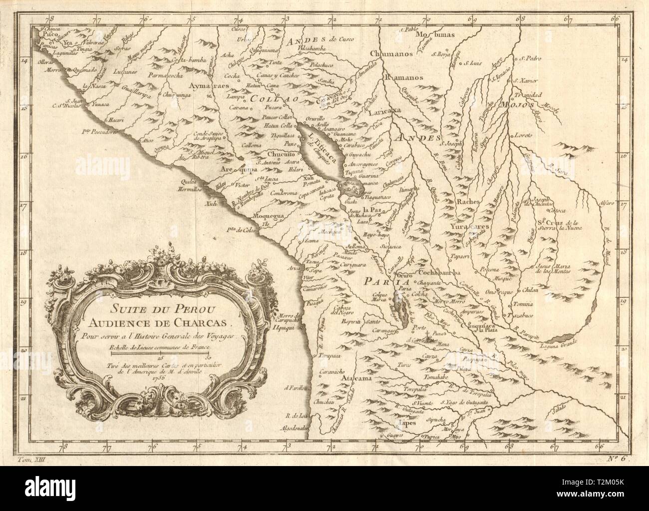 'Suite du Perou. Audience de Charcas'. Peru Bolivia Chile Pisco. BELLIN 1756 map Stock Photo