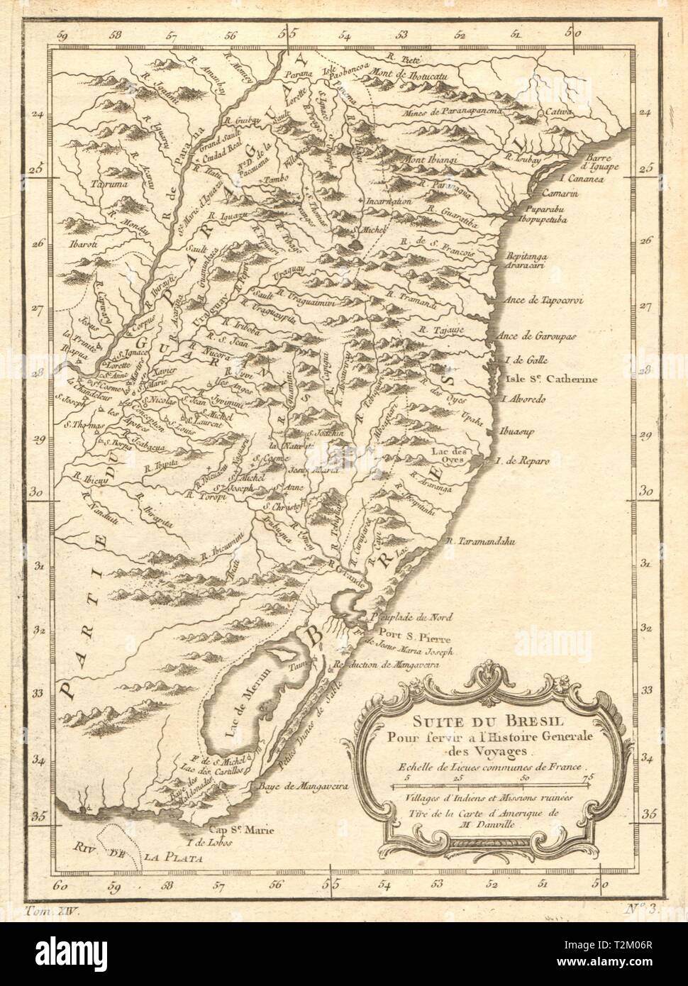 'Suite du Brésil'. Brazil south Uruguay Curitiba-Punta del Este. BELLIN 1757 map Stock Photo
