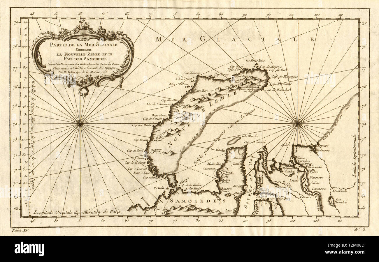 Mer Glaciale contenant la Nouvelle Zemle & le Païs des Samoiedes BELLIN 1759 map Stock Photo
