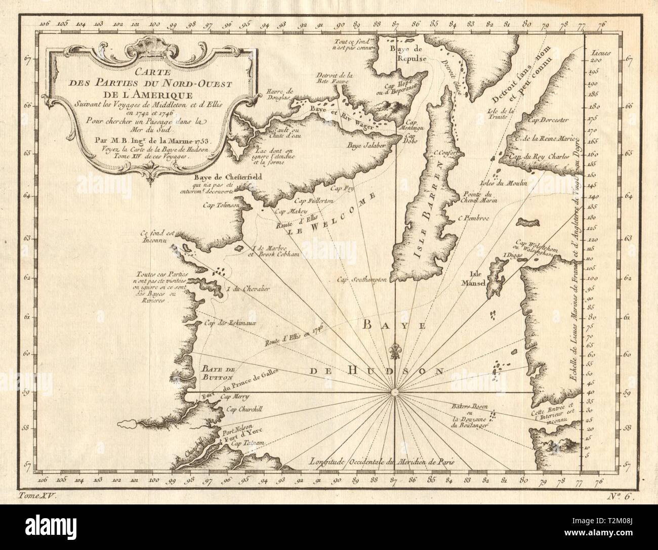 'Carte des Parties du Nord-Ouest de l'Amérique…'. Hudson Bay. BELLIN 1759 map Stock Photo