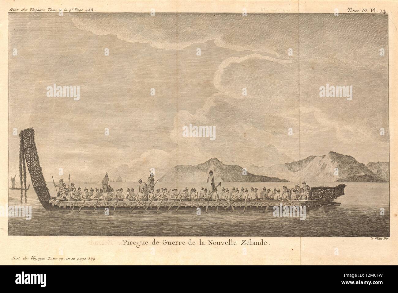 Pirogue de Guerre de la Nouvelle Zélande. Maori Waka war canoe, New Zealand 1789 Stock Photo