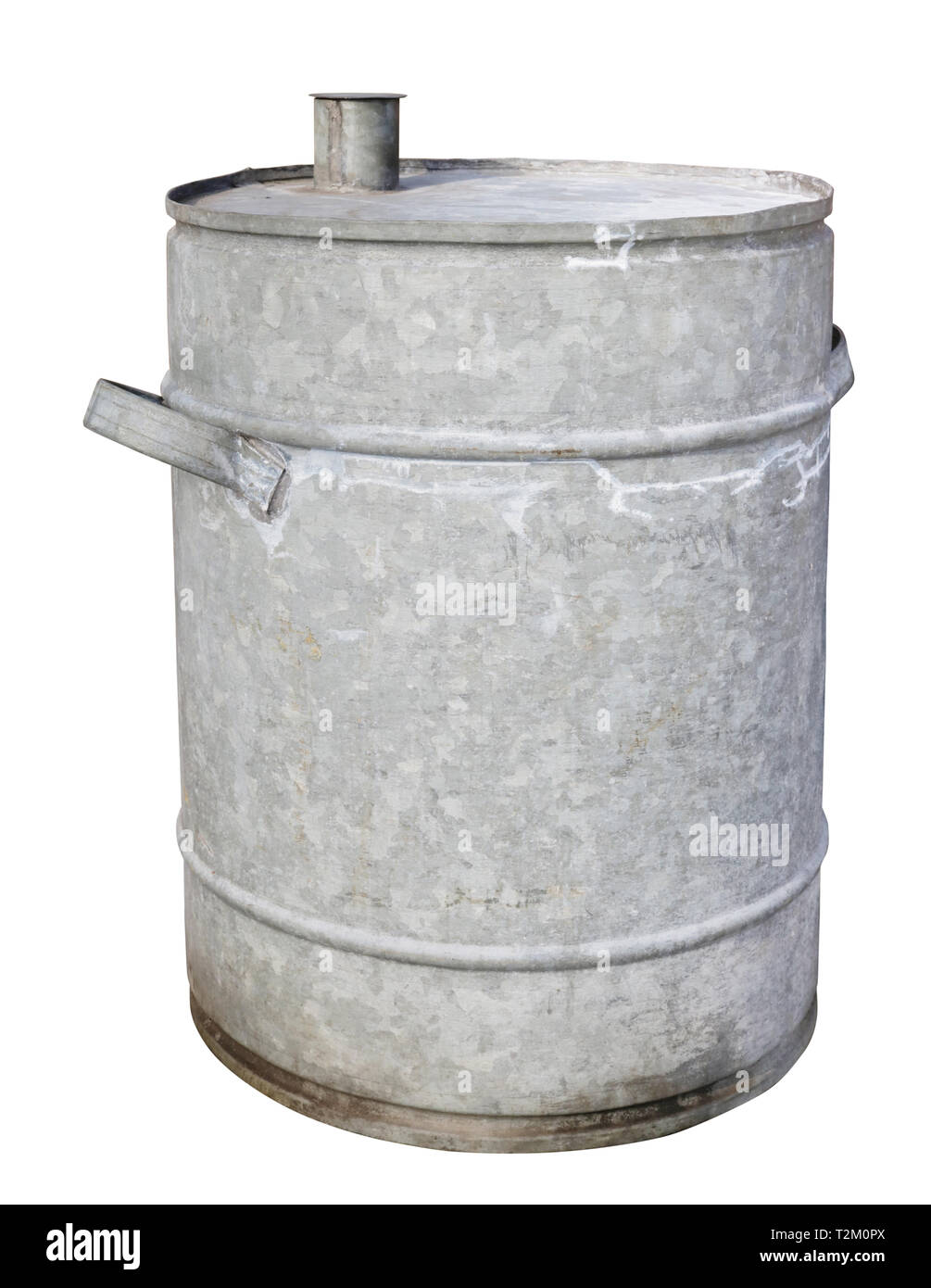 Old retro tin galvanized barrel for gasoline and diesel. Isolated on