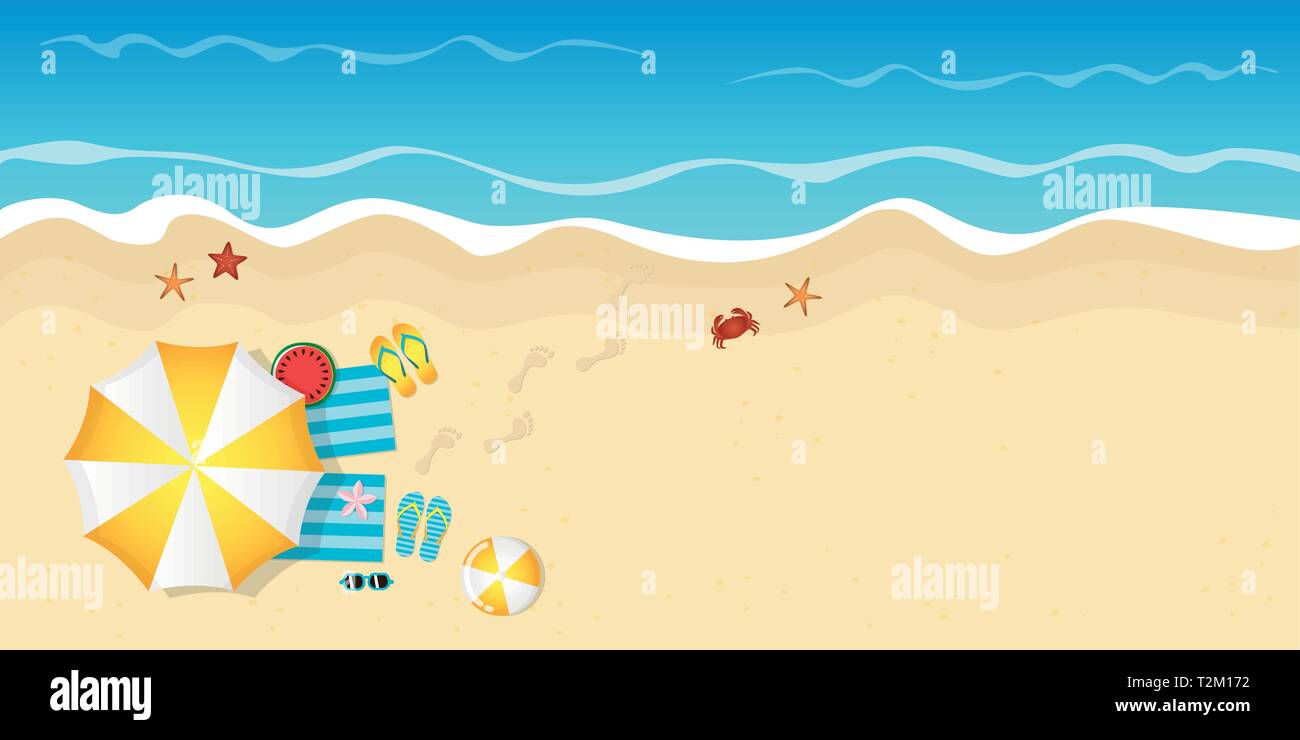 summer holiday on the beach top view background with copy space vector illustration EPS10 Stock Vector