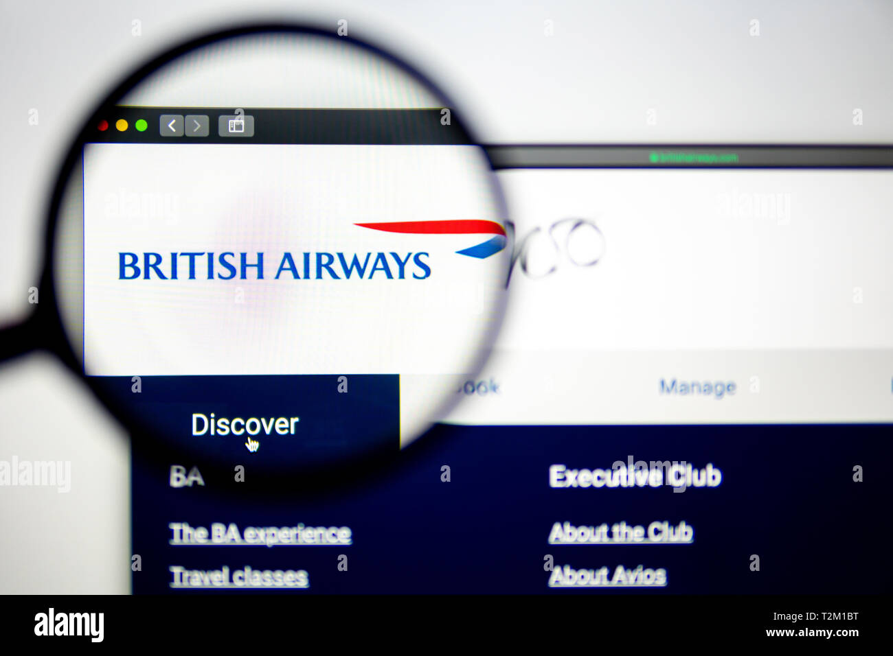 Air carrier British Airways website homepage. British Airways logo