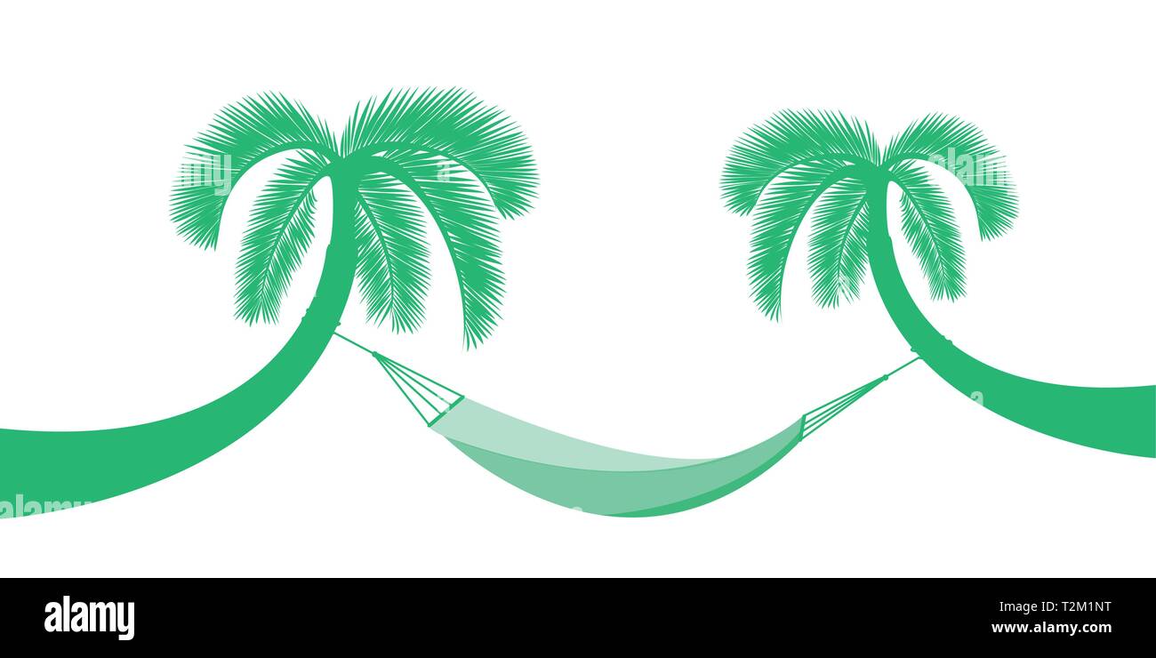 two palm trees with hammock isolated on white background for summer
