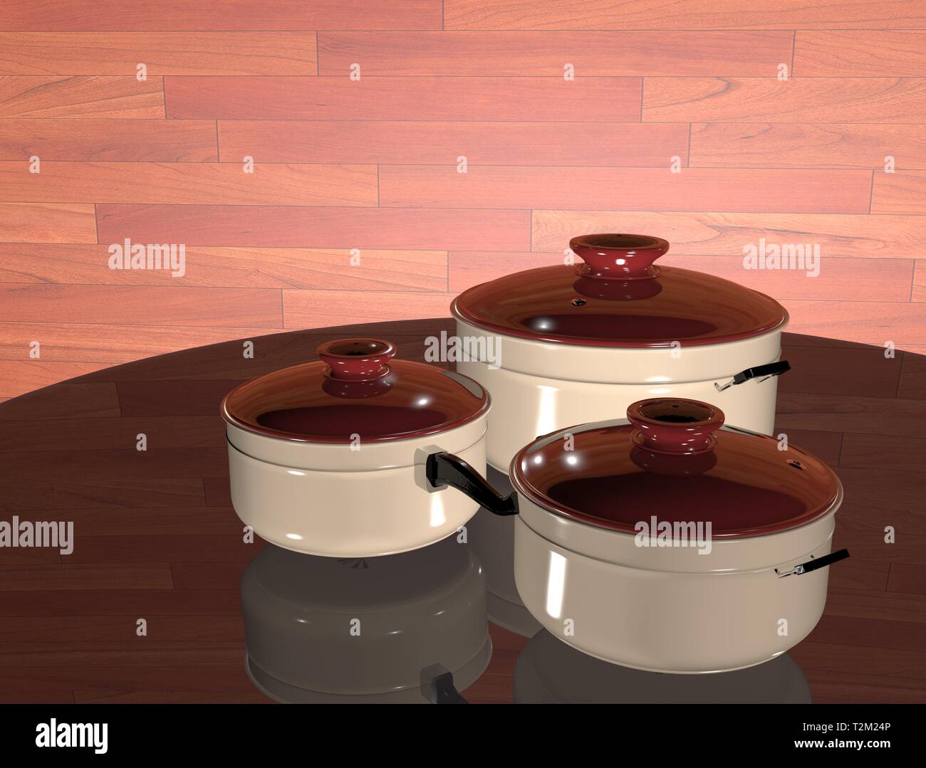 3d illustration of cookware used in home kitchen for various purposes Stock Photo
