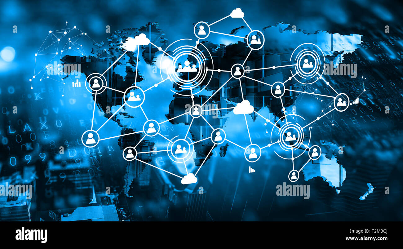 World map with infographics and social media icons. 3d rendering Stock ...