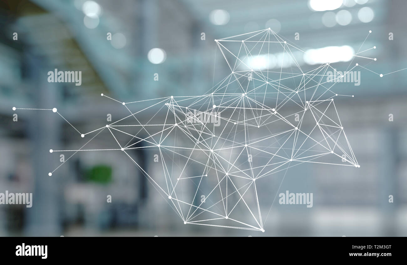 Connection structure with lines and dots against interior background ...