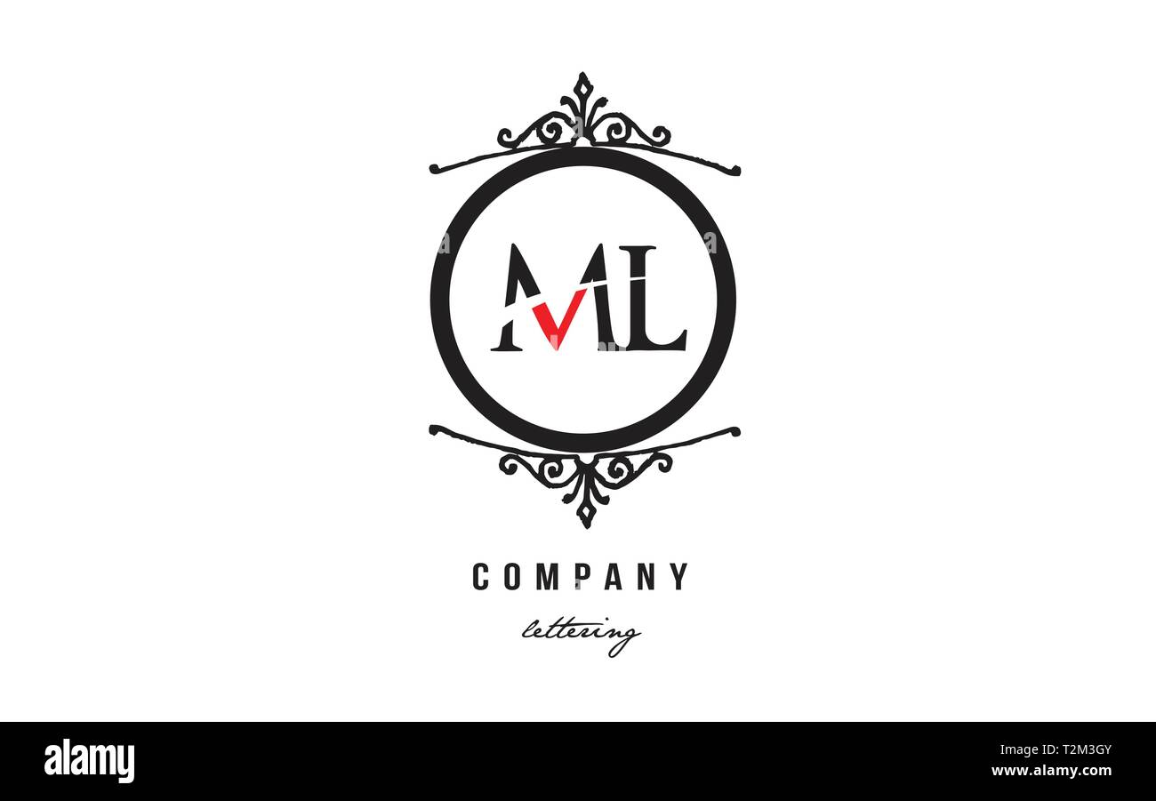 Design of alphabet letter logo combination ML M L with red black white color and decorative circle monogram suitable as a logo for a company or busine Stock Vector