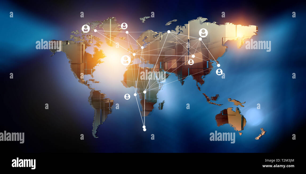 World map with infographics and social media icons. 3d rendering Stock ...