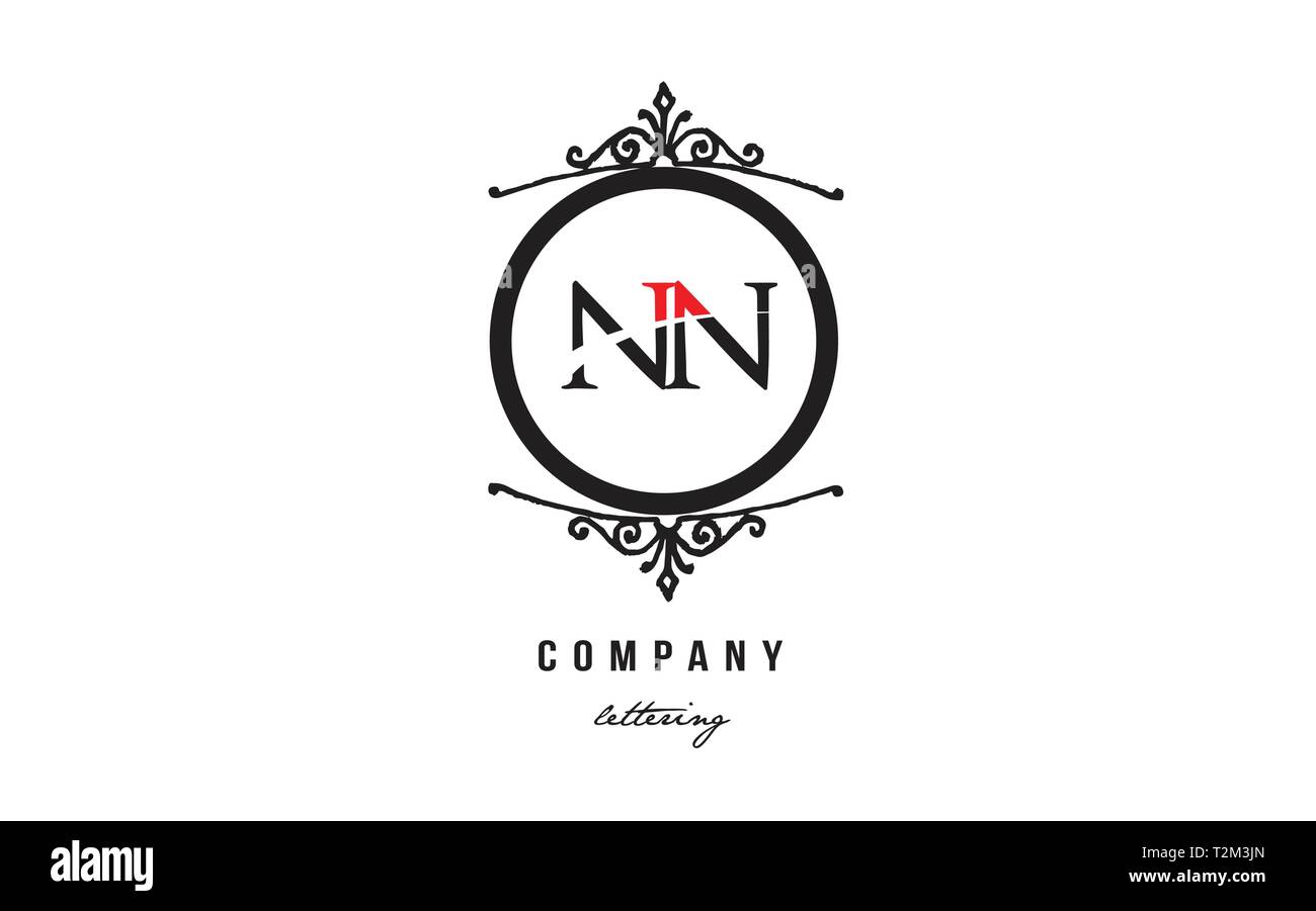 Design of alphabet letter logo combination NN N N with red black white color and decorative circle monogram suitable as a logo for a company or busine Stock Vector