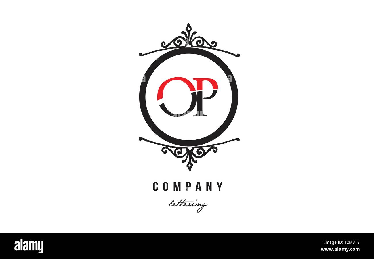 Design of alphabet letter logo combination OP O P with red black white ...