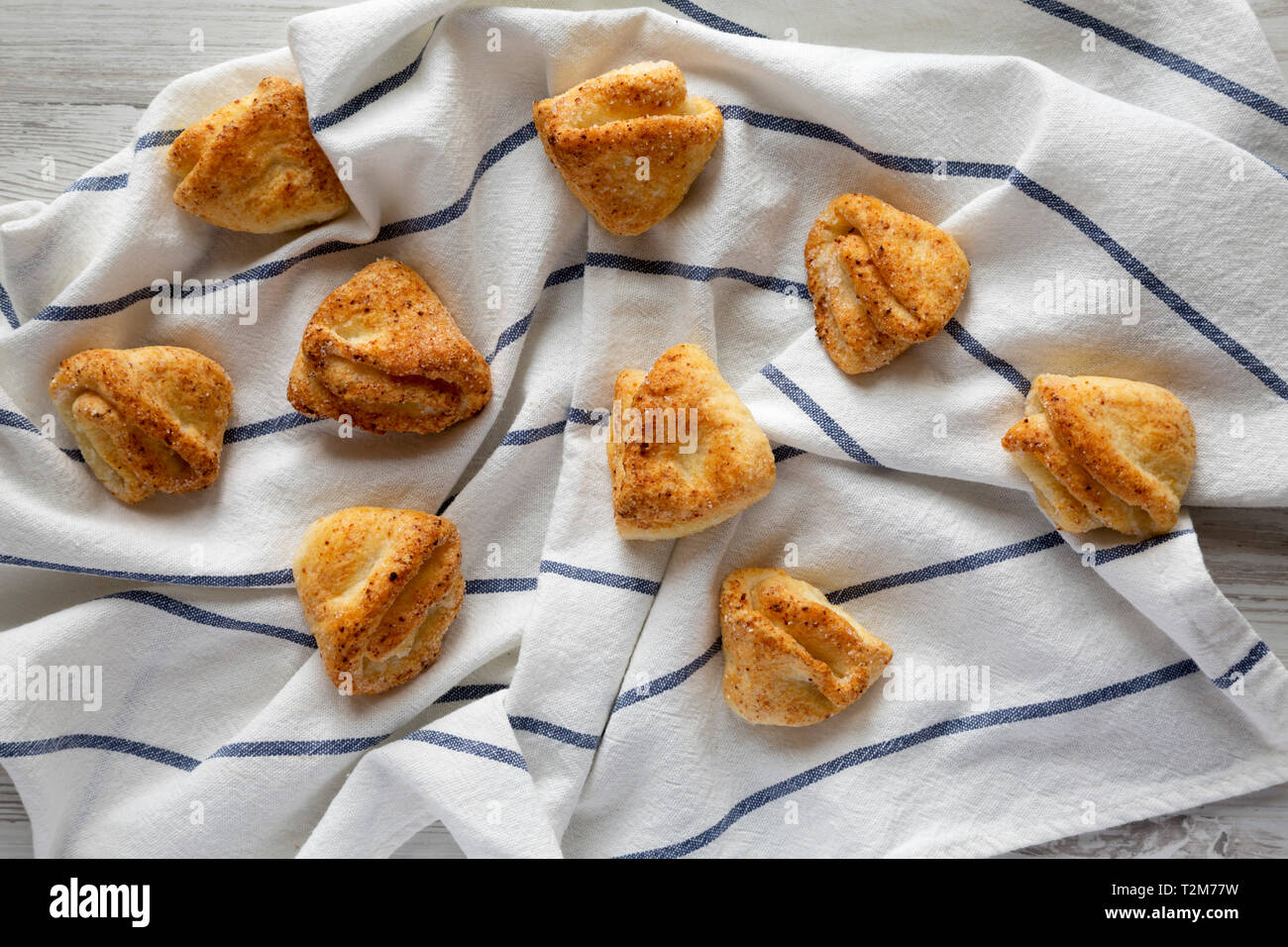 Homemade Cottage Cheese Biscuits On Cloth Overhead View From