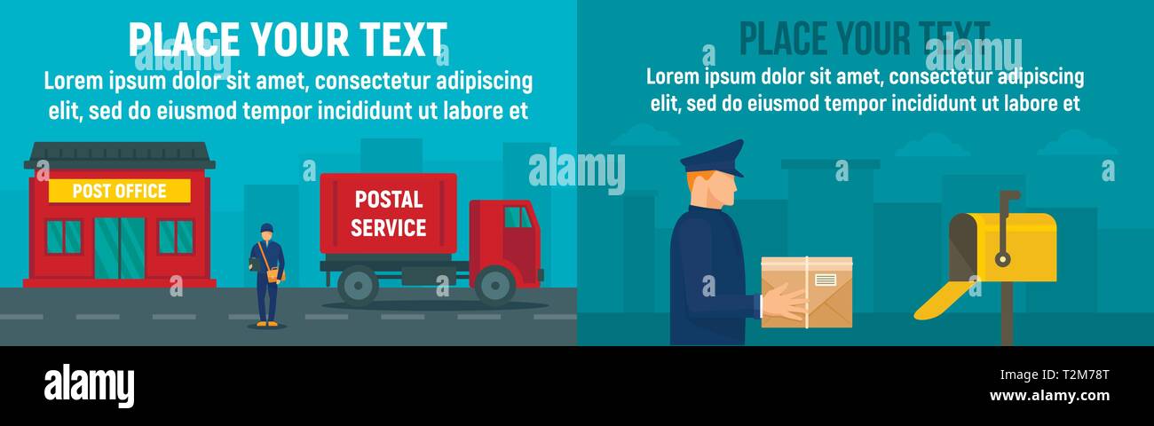 Postman banner set. Flat illustration of postman vector banner set for ...