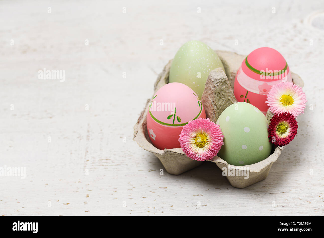 decorated easter eggs on a white background Stock Photo