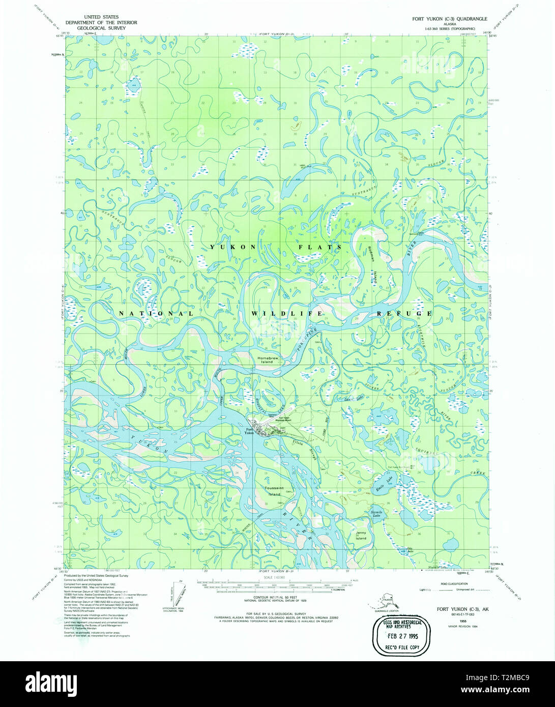 USGS TOPO Map Alaska AK Fort Yukon C-3 355705 1955 63360 Restoration Stock Photo