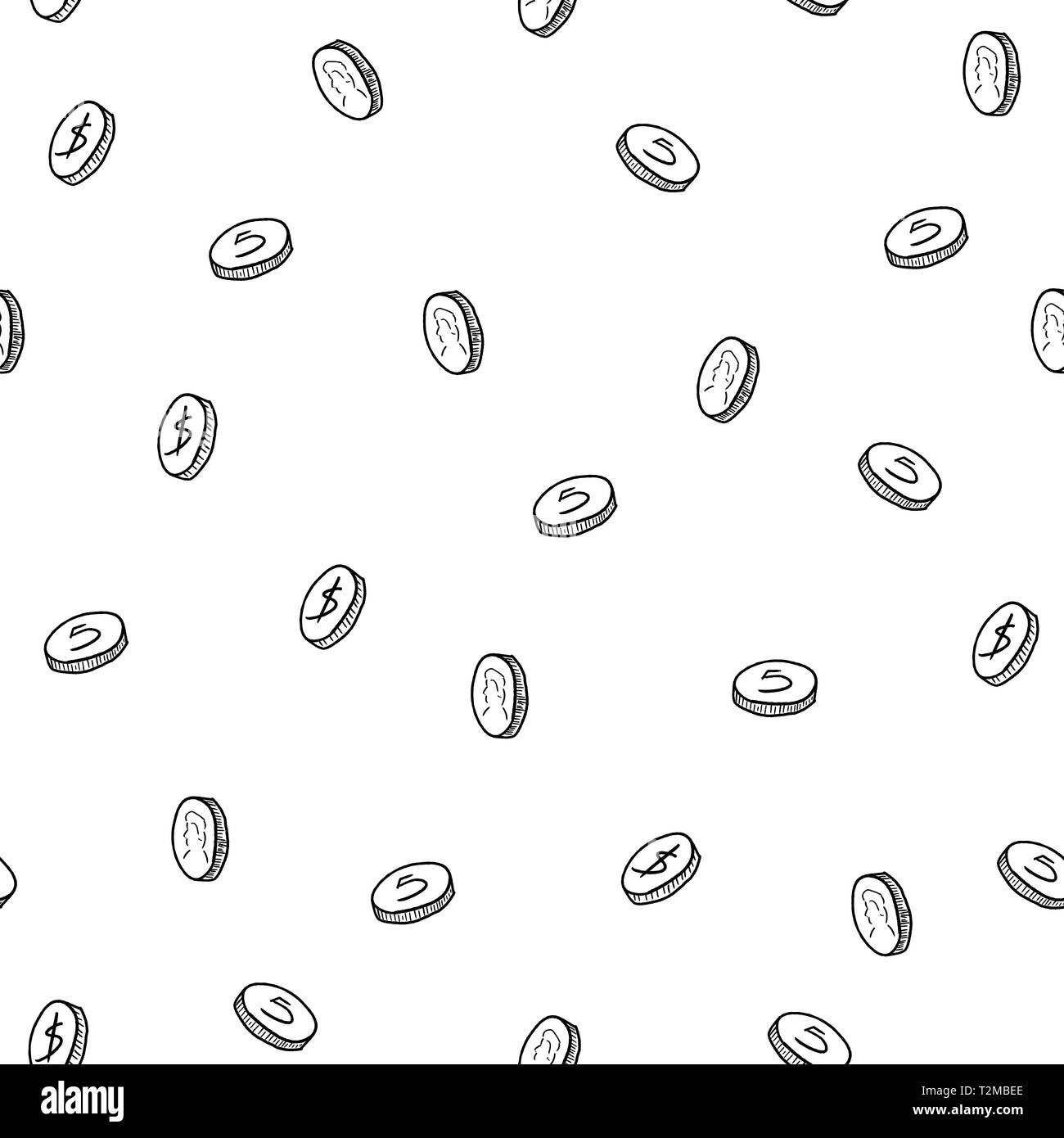 Vector coins doodle texture - money related seamless pattern Stock ...