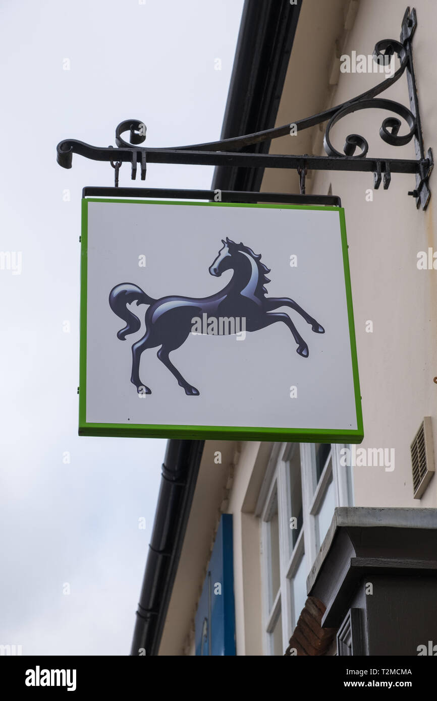 Black Horse sign hanging outside Lloyds Bank in Knowle, near Solihull, West Midlands Stock Photo