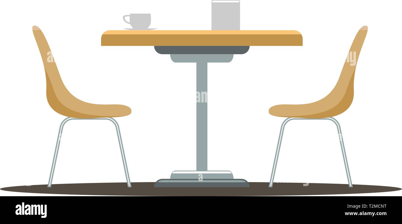 Modern round table with curved chairs. Flat and solid color style vector illustration. Stock Vector