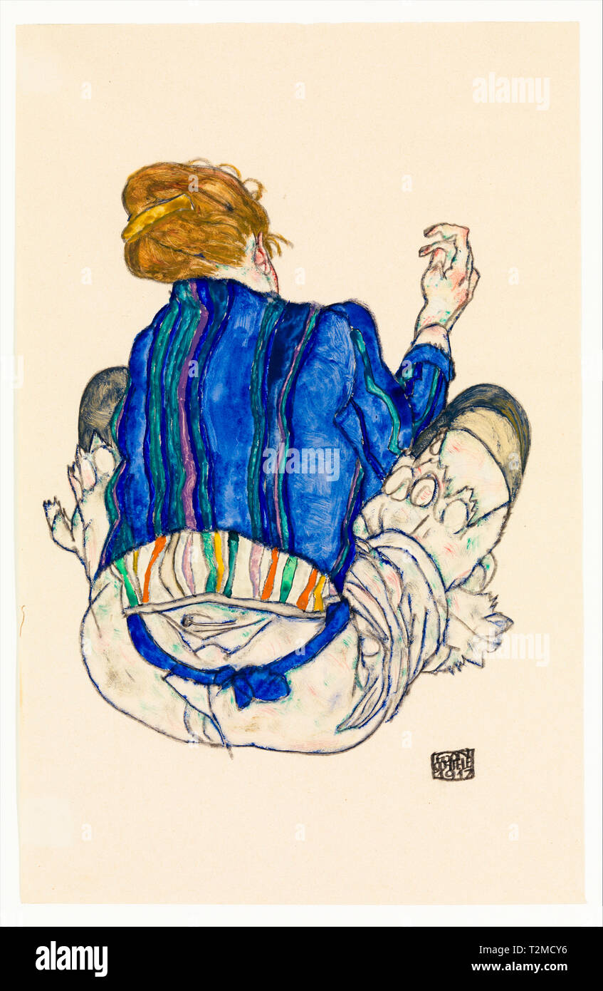 Seated Woman, Back View, painting, 1917 by Egon Schiele Stock Photo