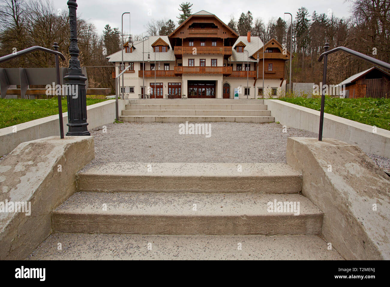 Restaurant in the park, Švicarija - raj V TIVOLIJU, Pod turnom 4, Ljubljana, Slovenia Stock Photo
