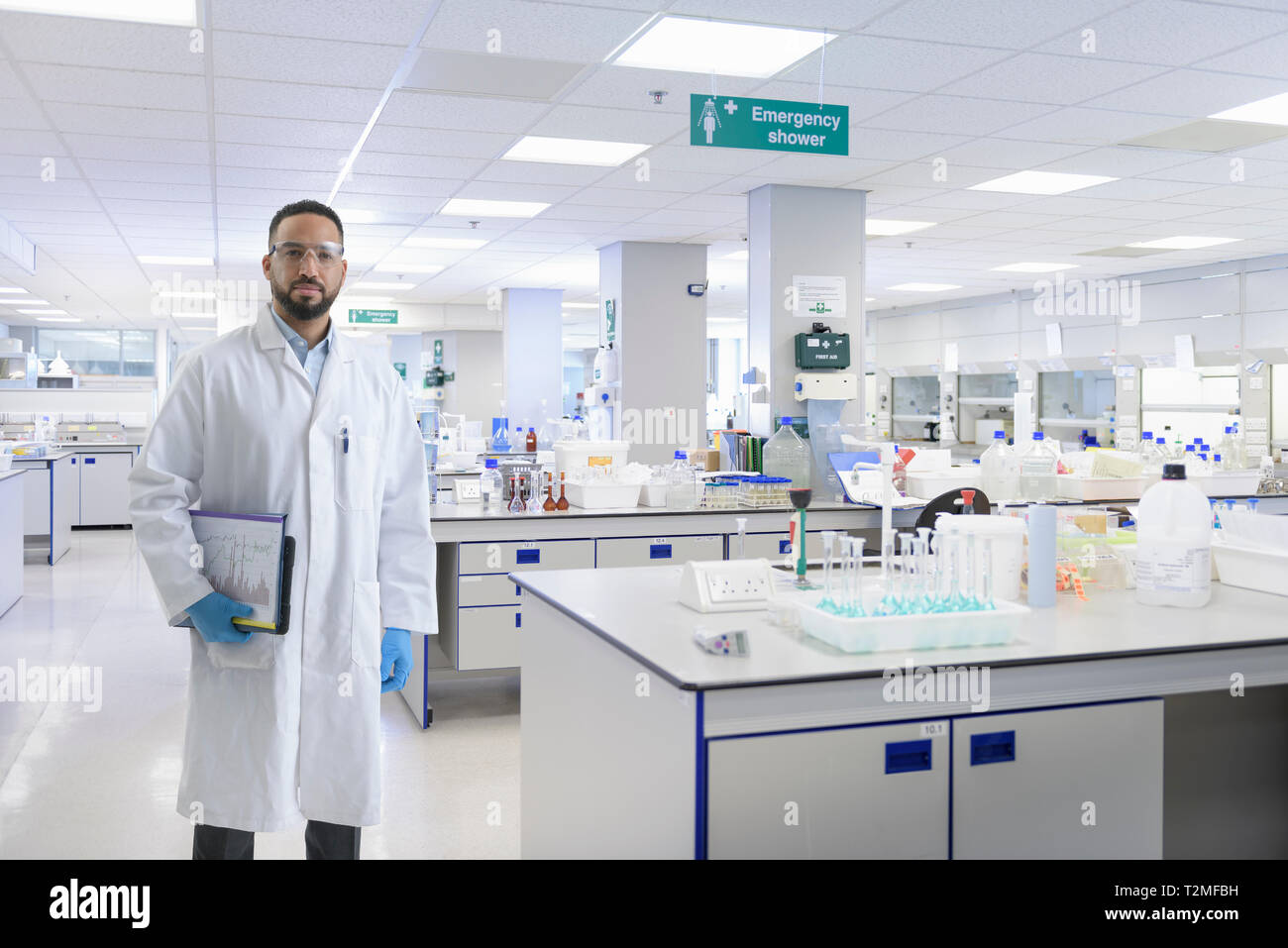 Composite image of male scientist in laboratory Stock Photo