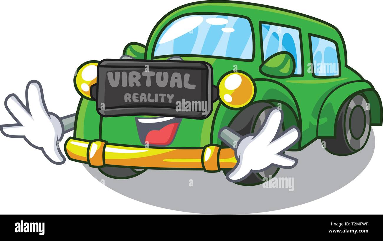 Virtual reality classic car in the shape mascot vector illustration ...