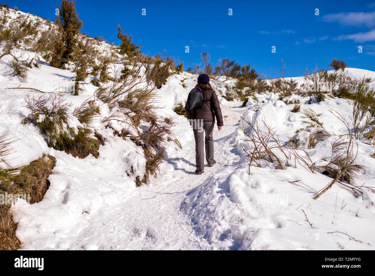 Woman walking hill sky hi-res stock photography and images - Alamy