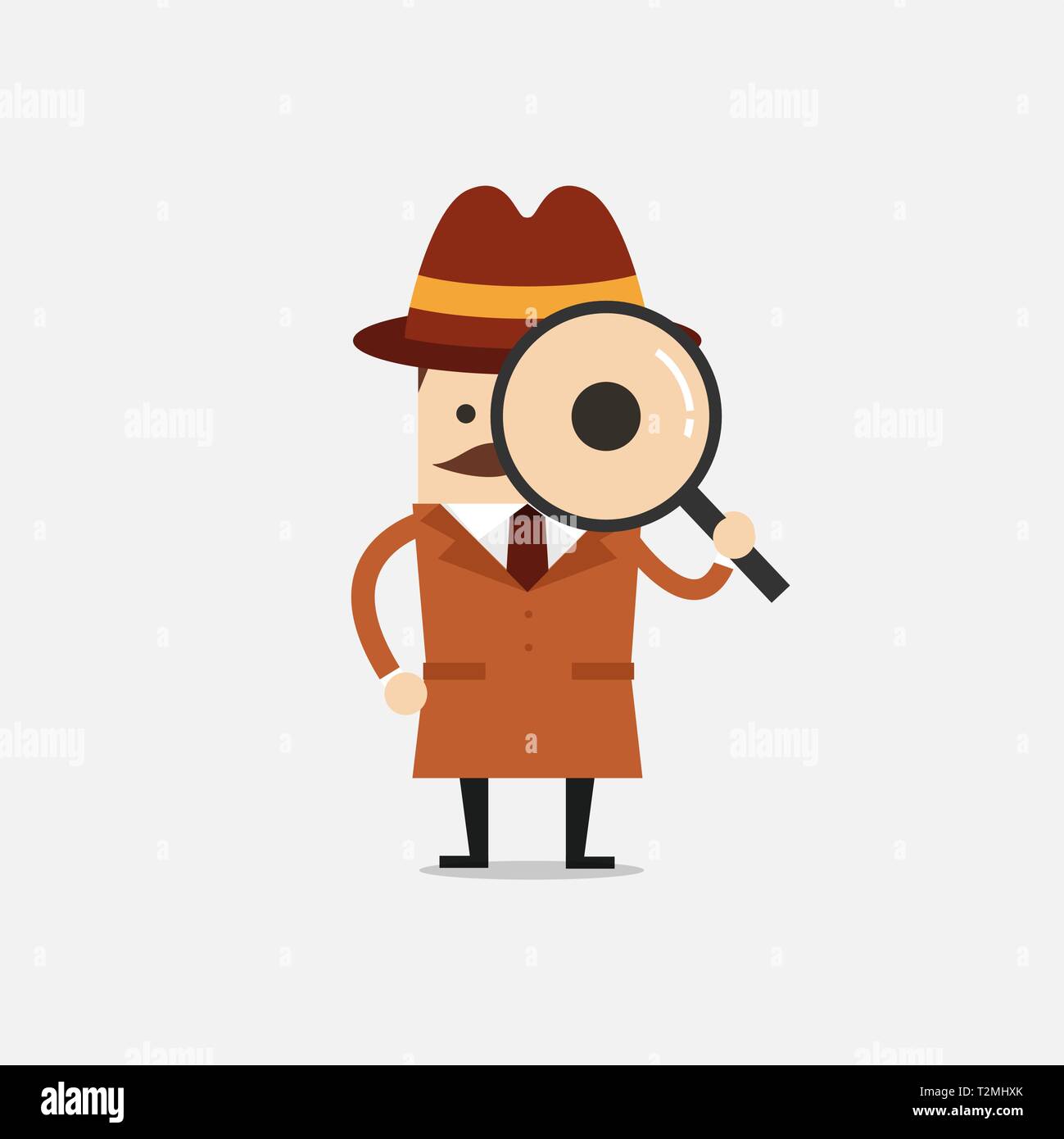 Detective holding a magnifying glass. Police detective and inspector cartoon. Stock Vector