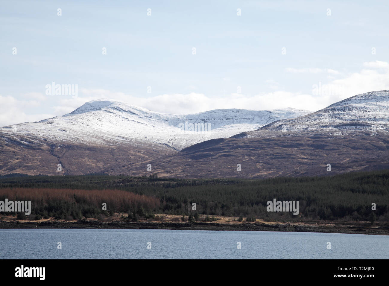 View from the Lochaline ferry towards the mountains of the Isle of Mull Scotland United Kingdom