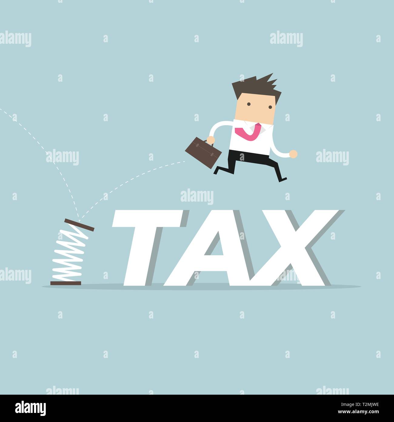 Businessman skipping taxes with spring. Stock Vector