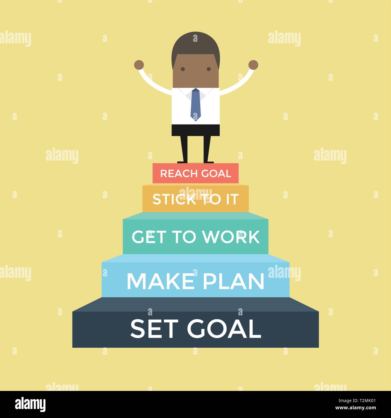 African businessman going up to success, Set and reach goal concept