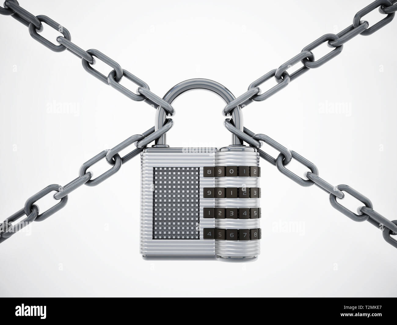 Chained padlock isolated on white background. 3D illustration. Stock Photo